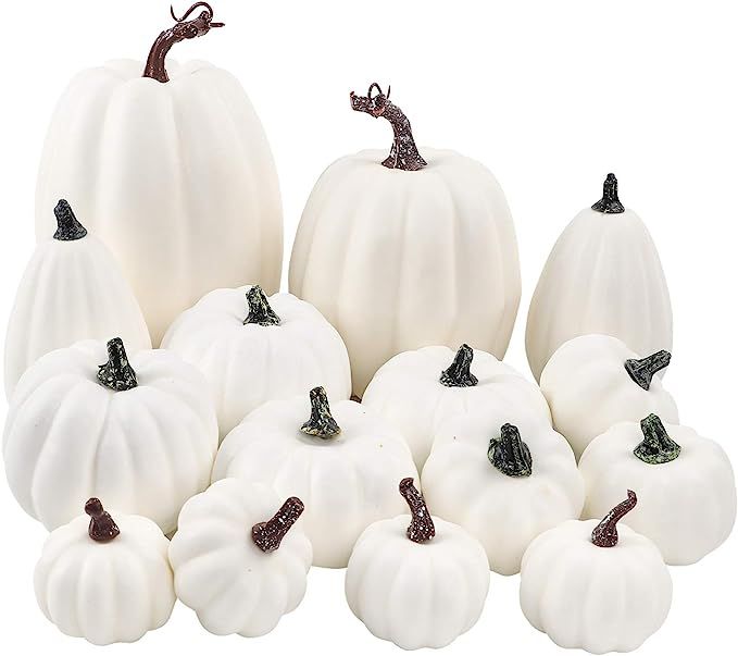 FUNARTY 16pcs Artificial White Pumpkin Harvest Pumpkin for Fall Party Thanksgiving Decoration | Amazon (US)
