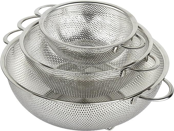 HÖLM 3-Piece Stainless Steel Mesh Micro-Perforated Strainer Colander Set (1-Quart, 2.5-Quart and... | Amazon (US)