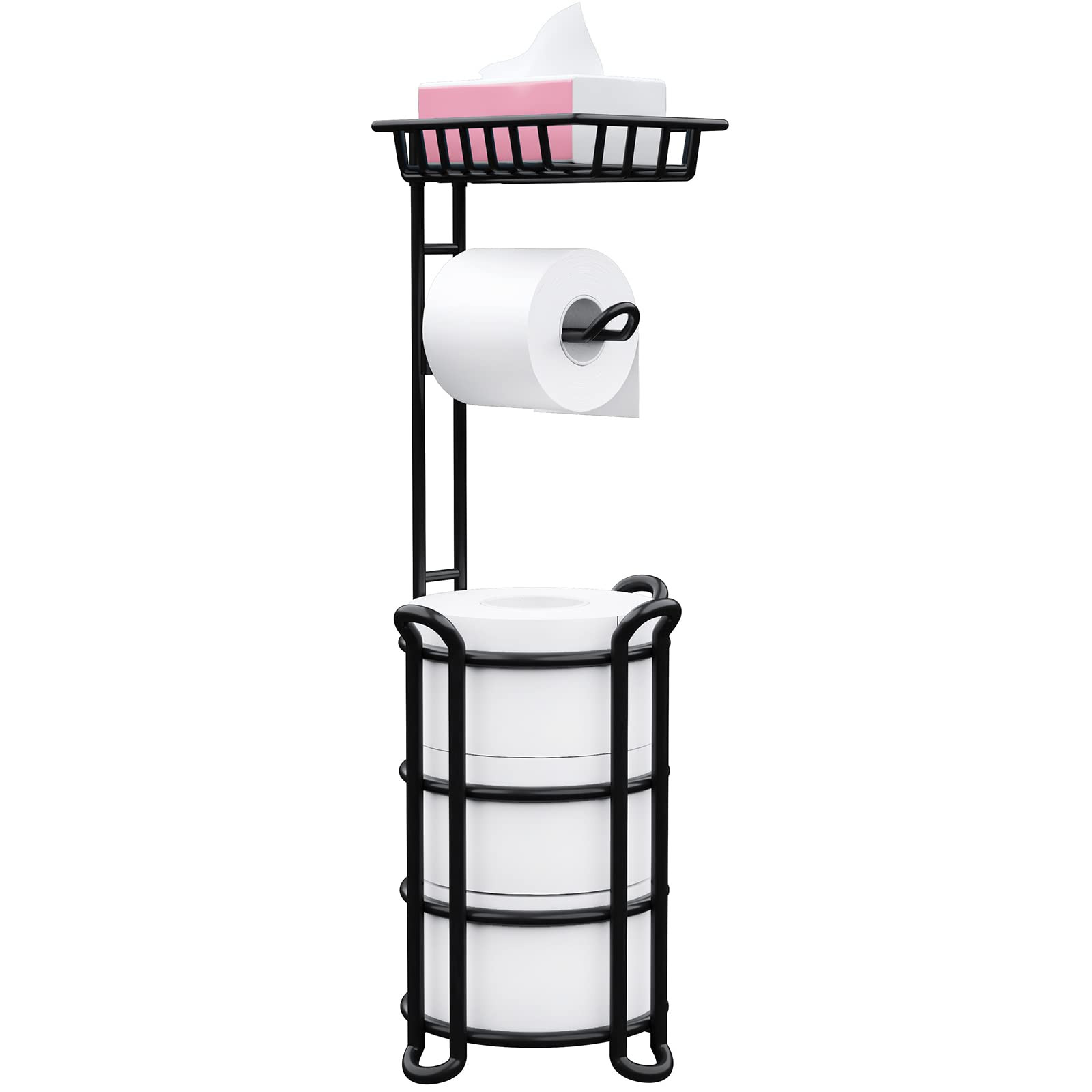 Soporte de papel higiénico con estante, estante de almacenamiento de rollos de papel higiénico ... | Amazon (US)