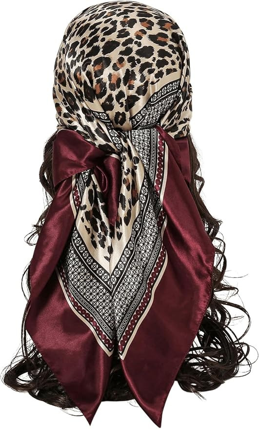 Women's Leopard Print Silk Scarf Satin Square Scarves Cheetah Headband Sleeping Hair Wraps | Amazon (US)
