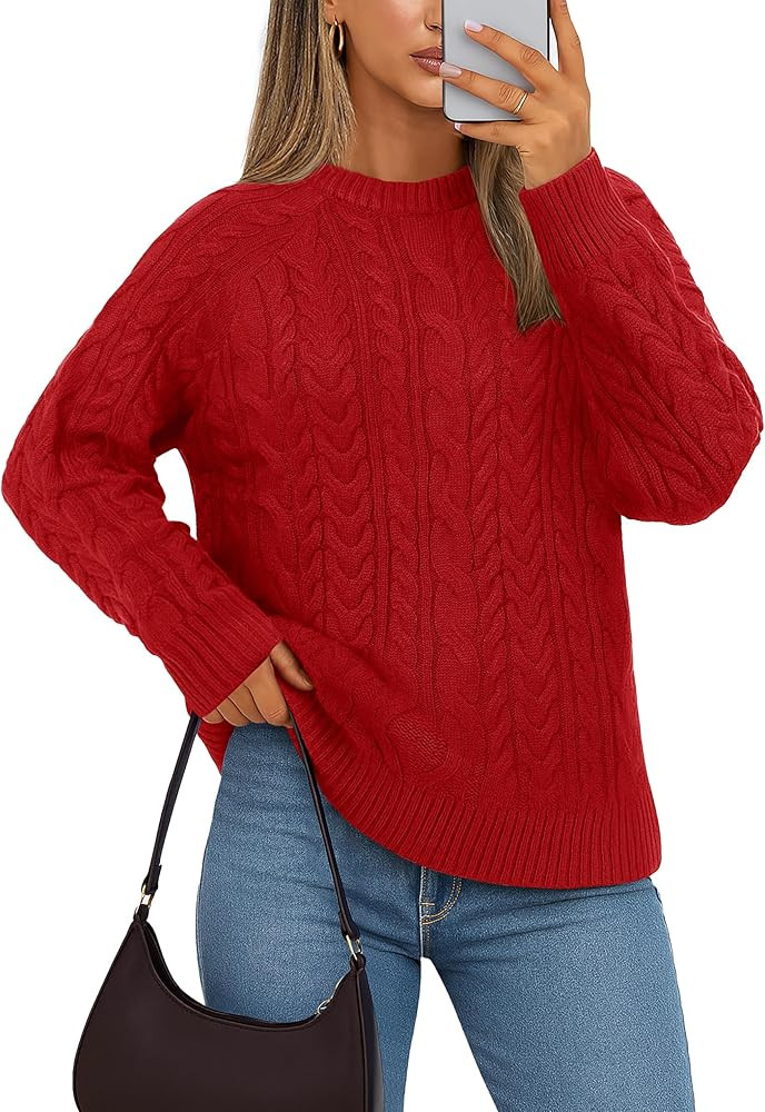 YUCOLEN Women's Chunky Cable Knit Pullover Sweater Crewneck Loose Vintage Casual Fall Long Sleeve... | Amazon (US)