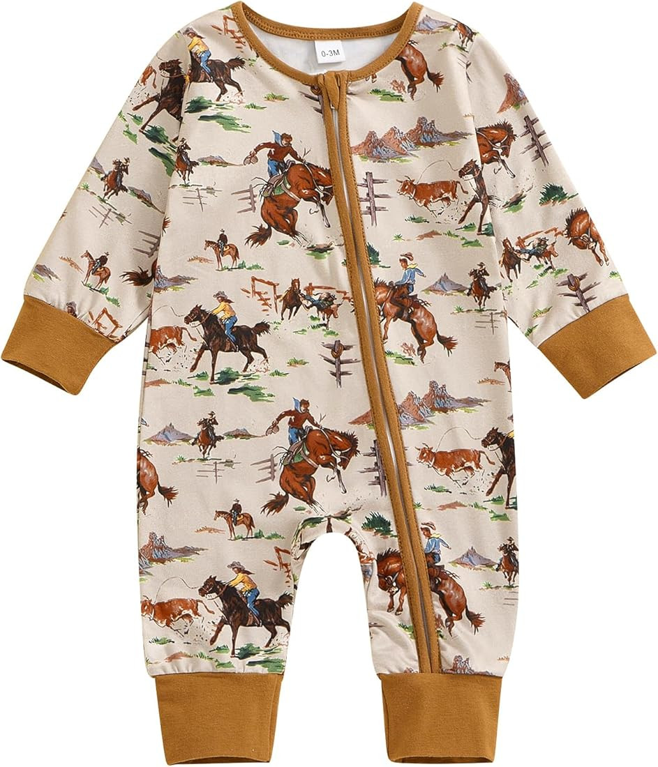 Karwuiio Baby Boy Girl Western Clothes Cow Print Long Sleeve Romper Jumpsuit One Piece Newborn Fa... | Amazon (US)