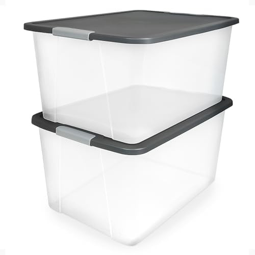 HOMZ 2-Pack Secure Latch, Clear Plastic Storage Organizer Bins, 64 Quart, Gray Lid - Heavy-Duty C... | Amazon (US)