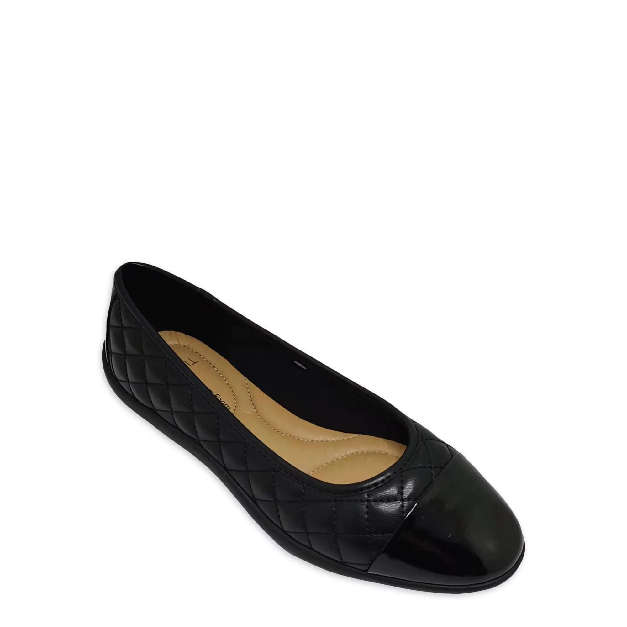 Time and Tru Women's Cap Toe Quilted Ballet Flats, Wide Width Available | Walmart (US)