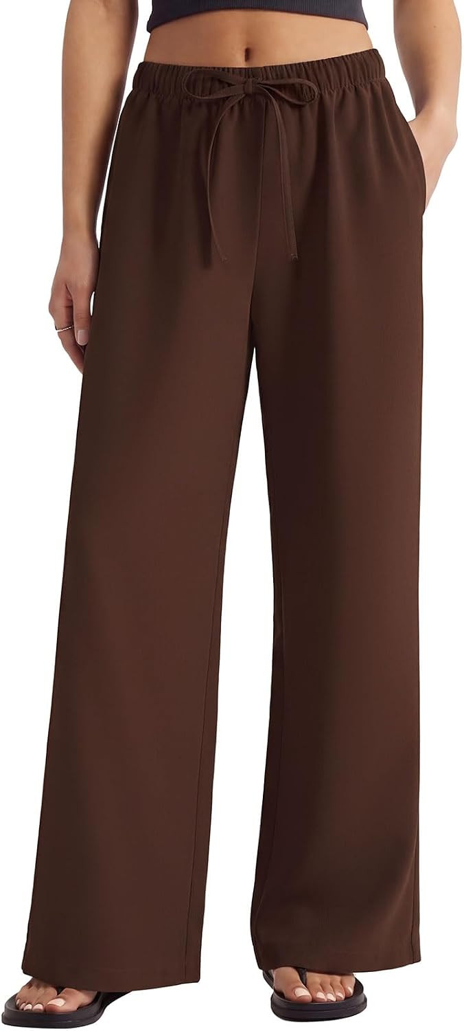 SUUKSESS Women Wrinkle Free Wide Leg Pants Flowy Palazzo Casual Trousers | Amazon (US)