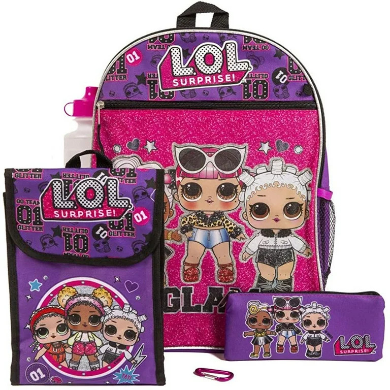 LOL Surprise Girls Backpack with Lunch Box 5 Piece Set 16 inch Pink - Walmart.com | Walmart (US)