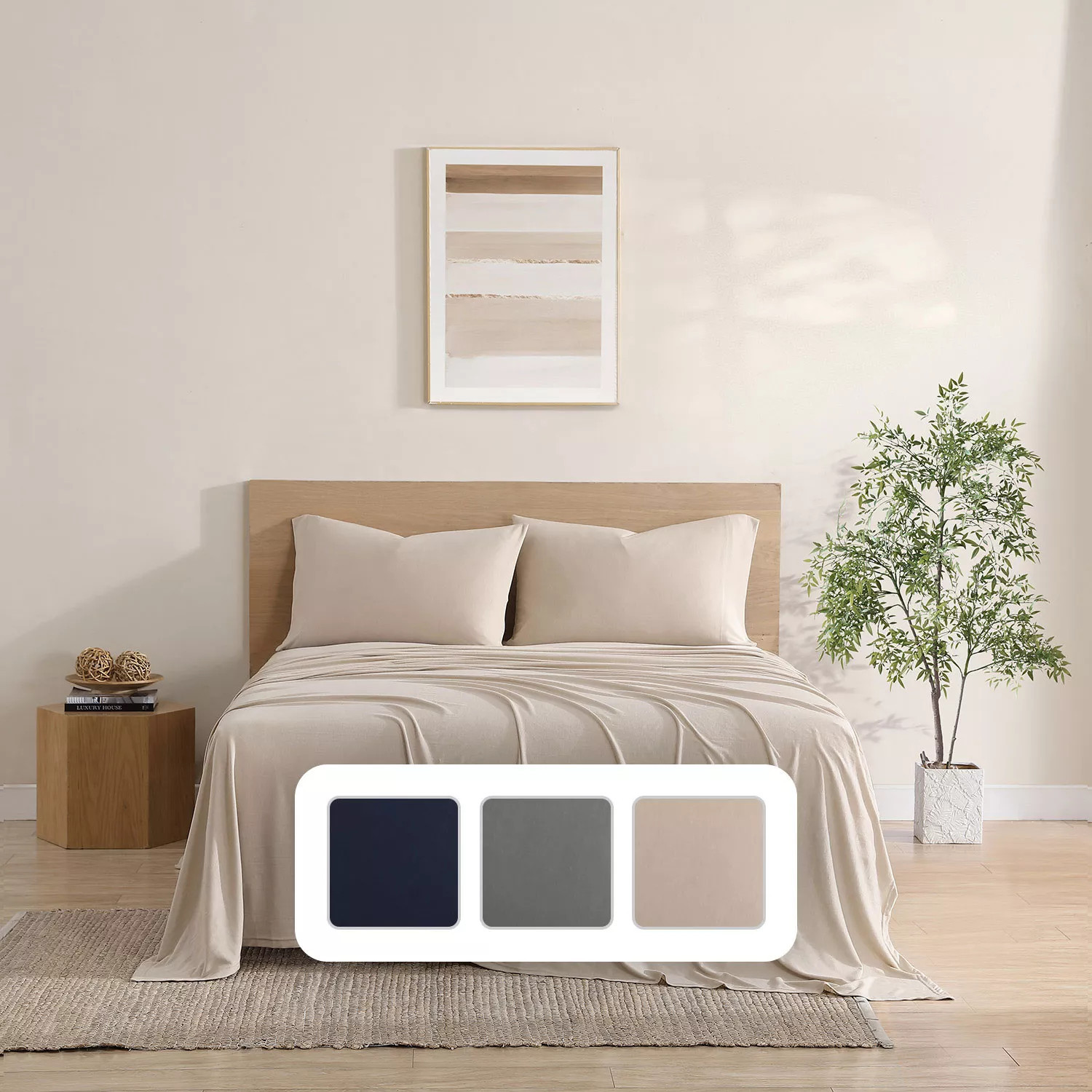 Hudson & Main Jersey Sheet Set (Assorted Colors and Sizes) Queen Tan:- Queen, Tan | Sam's Club