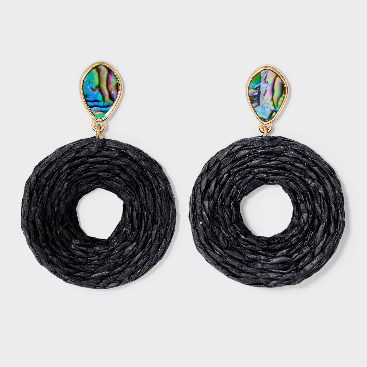Raffia Ring Double Drop Earrings - A New Day™ Gold/Black | Target