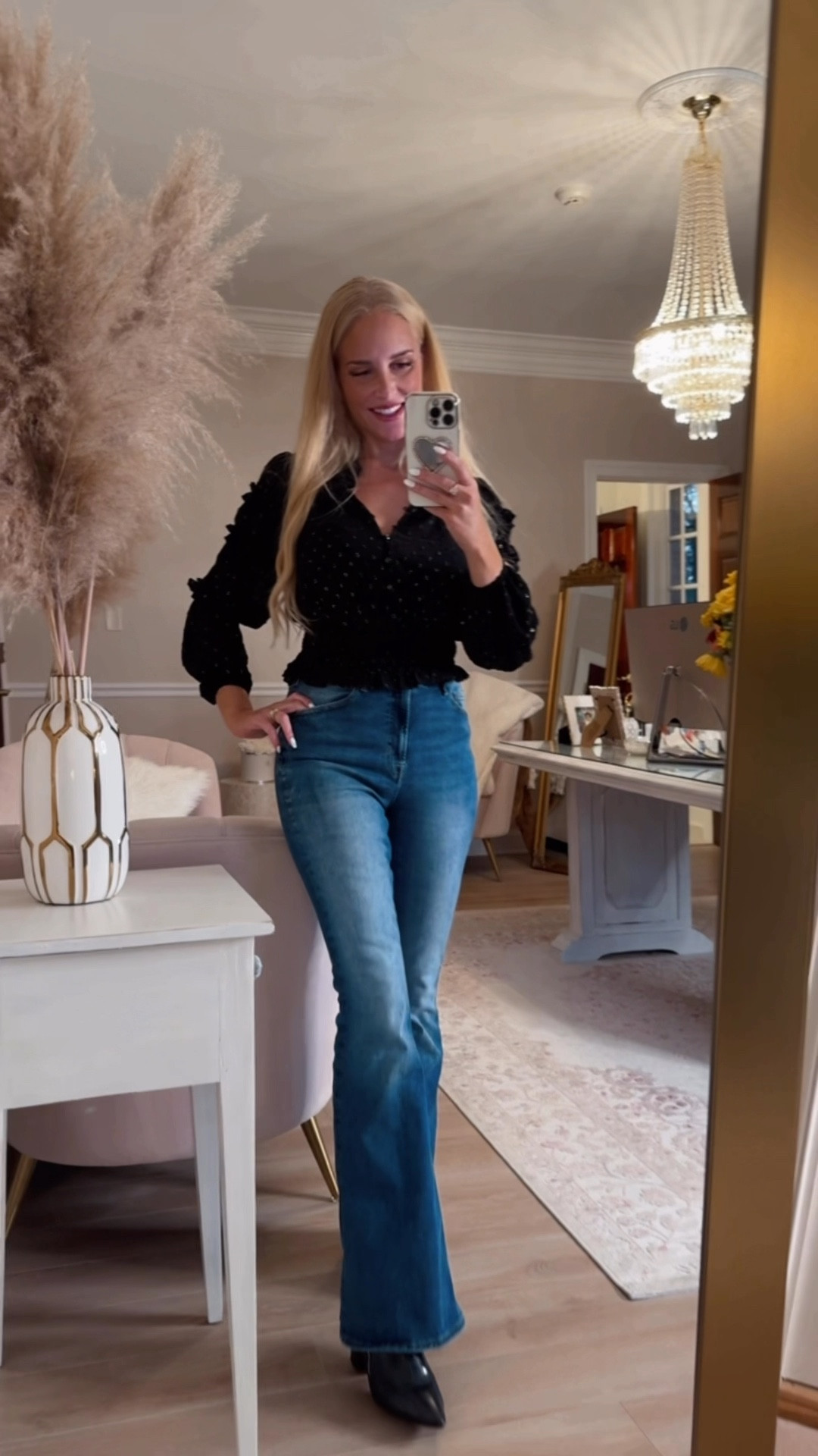 Fabulous flare jeans that have a lot of stretch, thickness, and slimming effect. If between sizes, size down. Jeans are on sale for $24! Wore this black ruffled dot top in Paris with a black skirt and loved it.

#LTKSaleAlert #LTKFindsUnder50 #LTKStyleTip