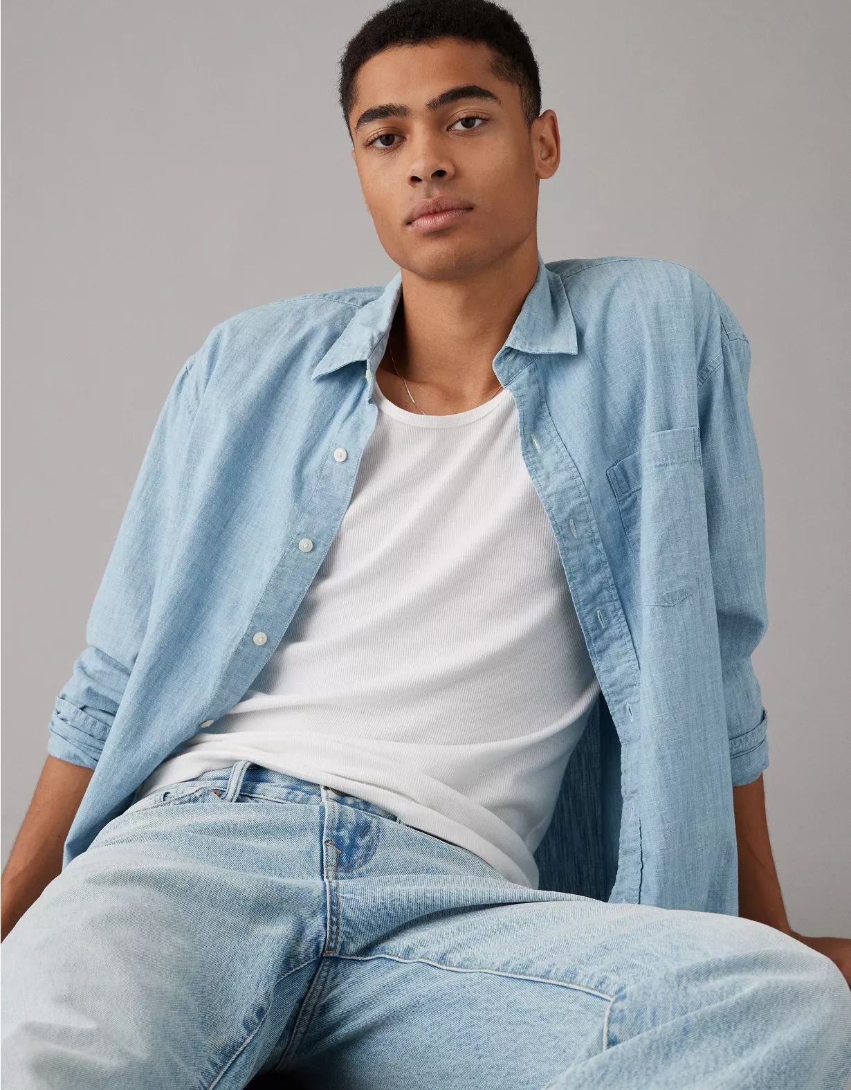 AE Everyday Denim Button-Up Shirt | American Eagle Outfitters (US & CA)