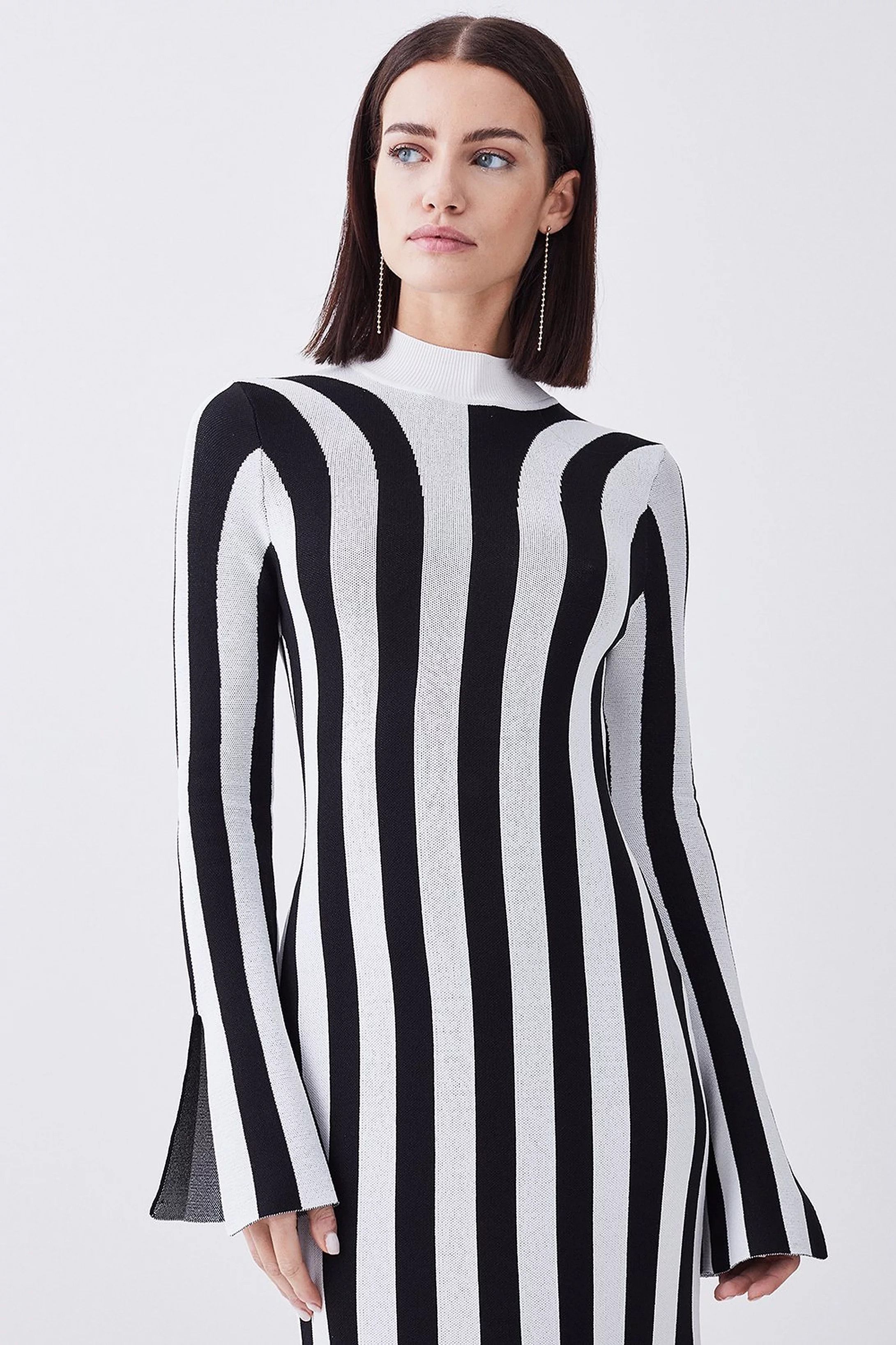 Petite Stripe Knitted Maxi Column Dress | Karen Millen US