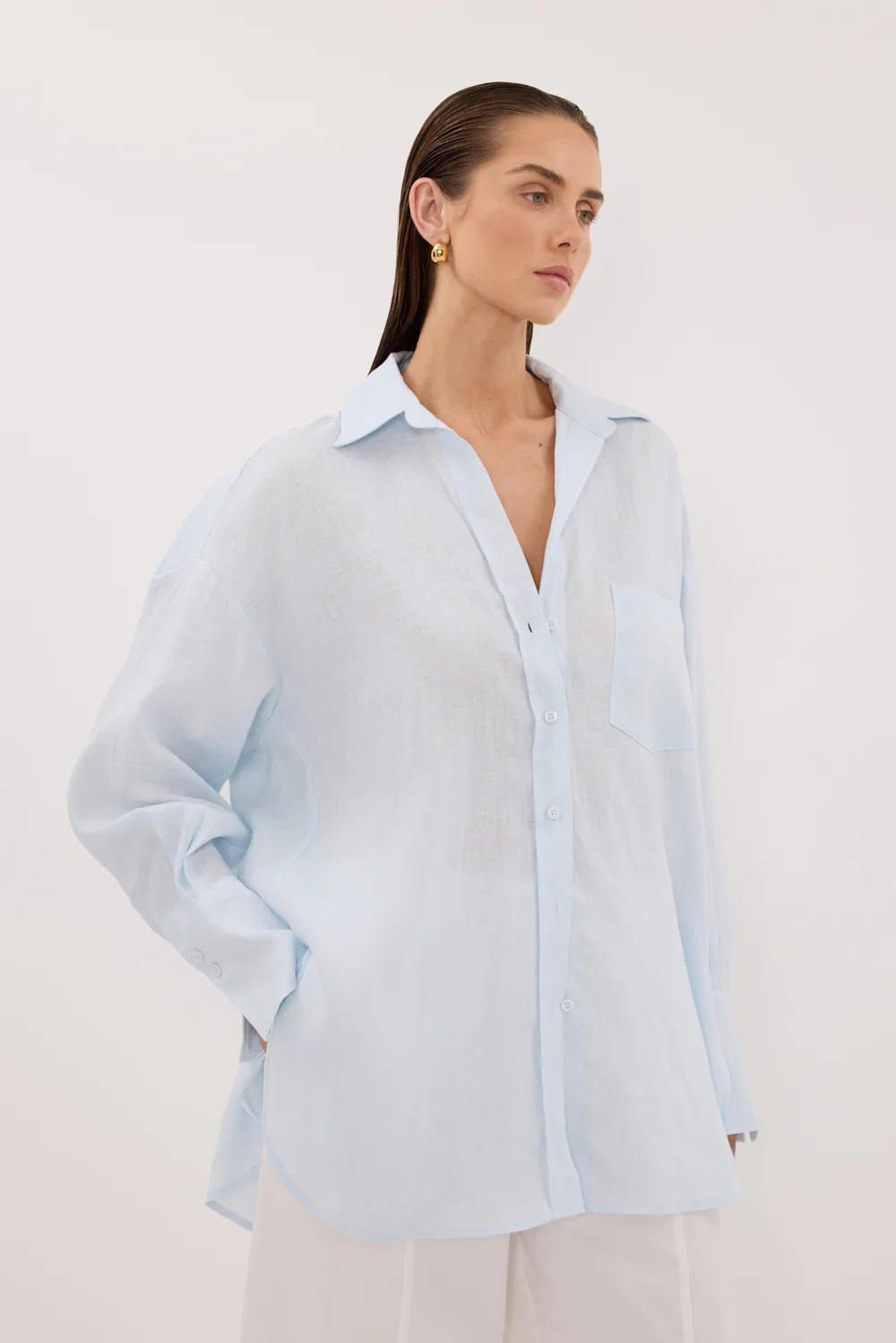 ELLIS ICE BLUE LINEN SHIRT | DISSH