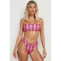 Womens Neon Snake Bandeau Bikini Top - Pink - 6 | boohoo (US & Canada)