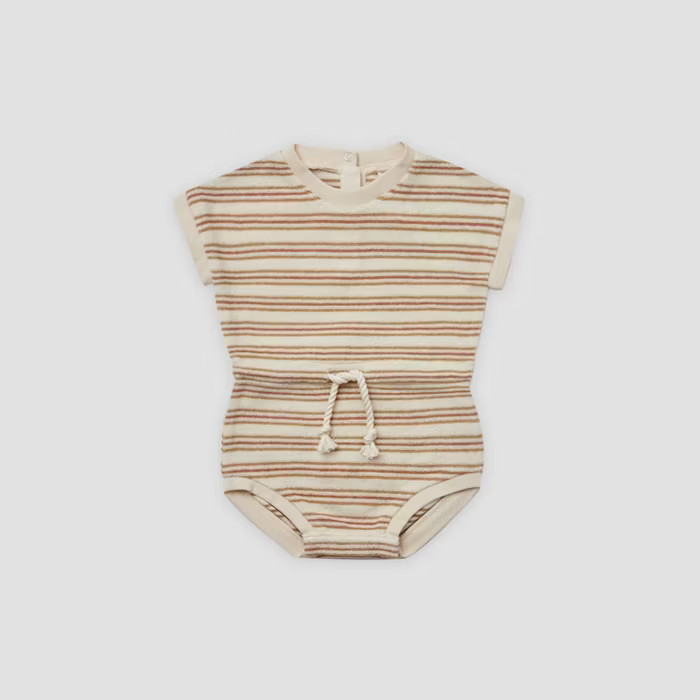 Q by Quincy Mae Baby Girls' Striped Retro Terry Romper - Off-White | Target
