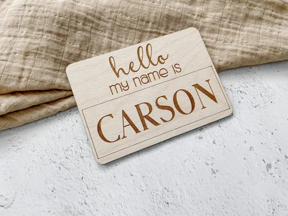 Hello My Name Is Wooden Cutout | Newborn Name Tag | Birth Announcement | Hello My Name Is Wood Ta... | Etsy (US)