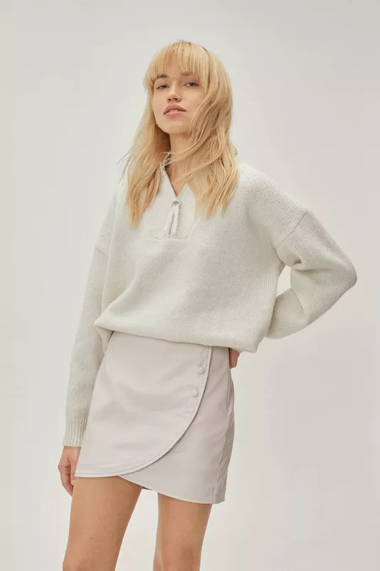 Faux Leather Button Wrap Mini Skirt | Nasty Gal (US)