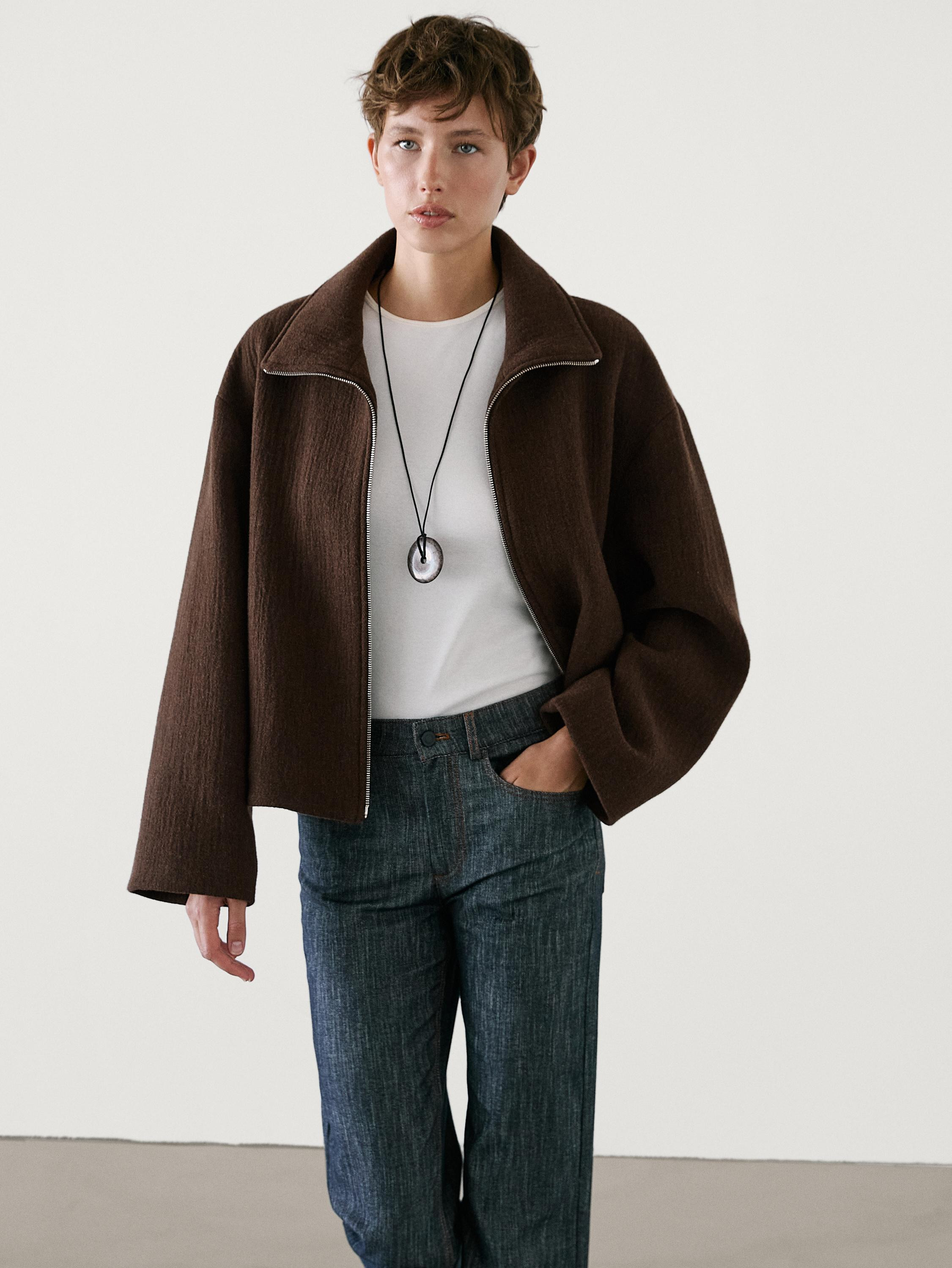 Wool blend jacket with seam detail | Massimo Dutti UK