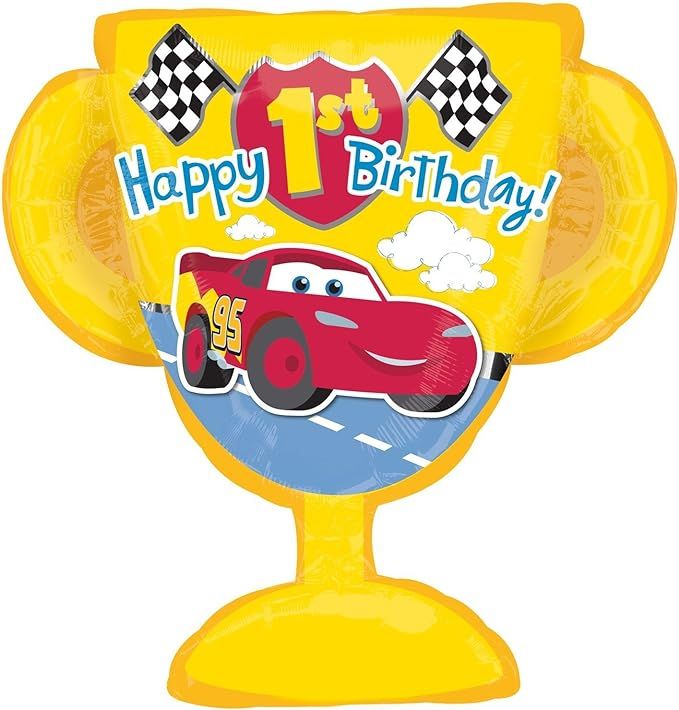 Disney Cars Happy 1st Birthday 26" Mylar foil Balloon Trophy Party Supplies Boy | Amazon (US)