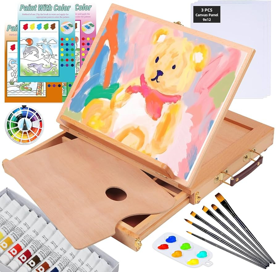 Falling in Art Tabletop Easel Set - 29 Pieces Starter Kit - Artist Acrylic Painting Kit with 12 A... | Amazon (US)