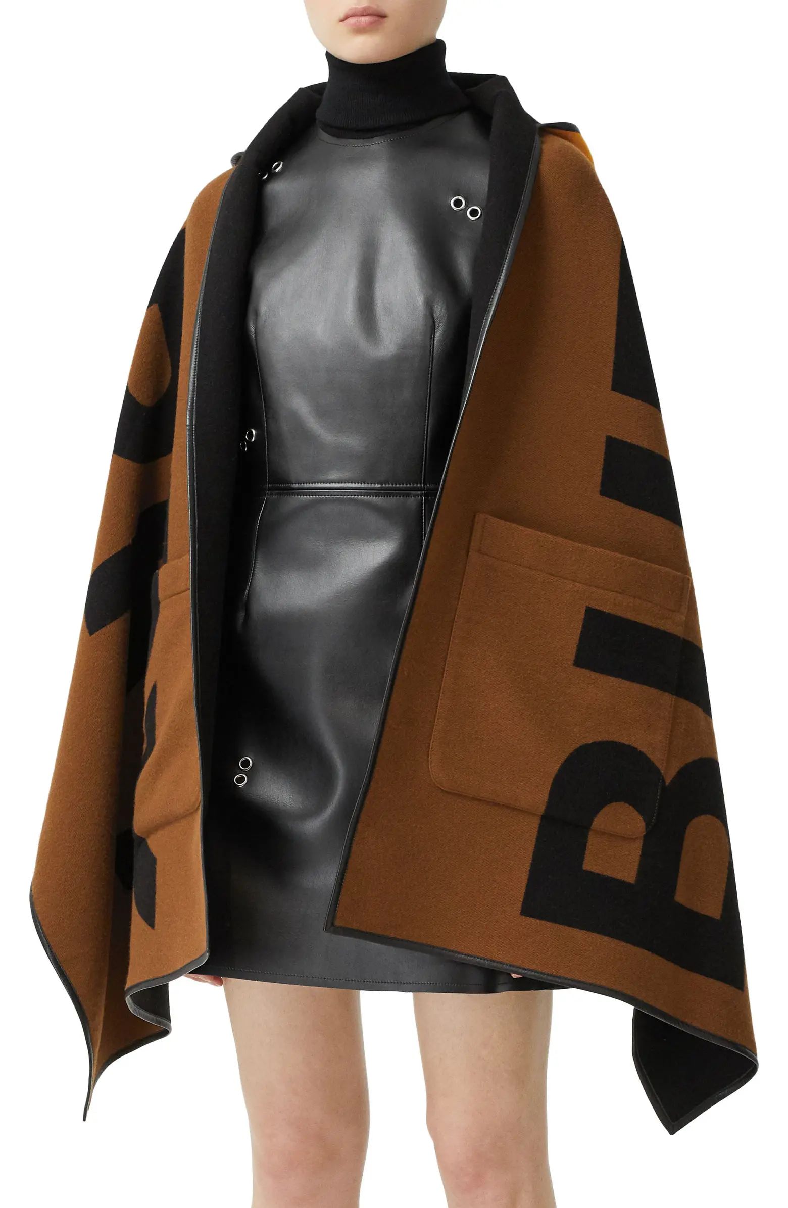 Burberry Logo Hooded Wool & Cotton Cape | Nordstrom | Nordstrom