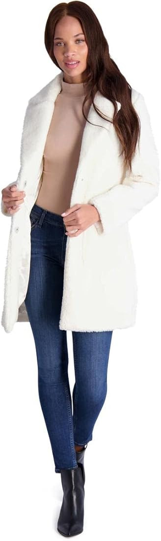 French Connection Womens Teddy Faux Shearling Faux Fur Coat White L at Amazon Women's Coats Shop | Amazon (US)