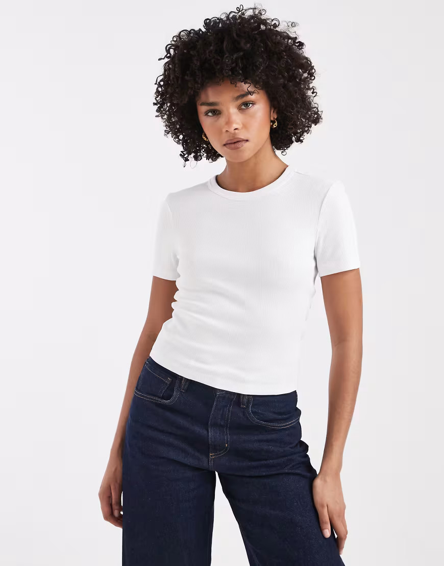 ONLY ribbed t-shirt in white | ASOS (Global)