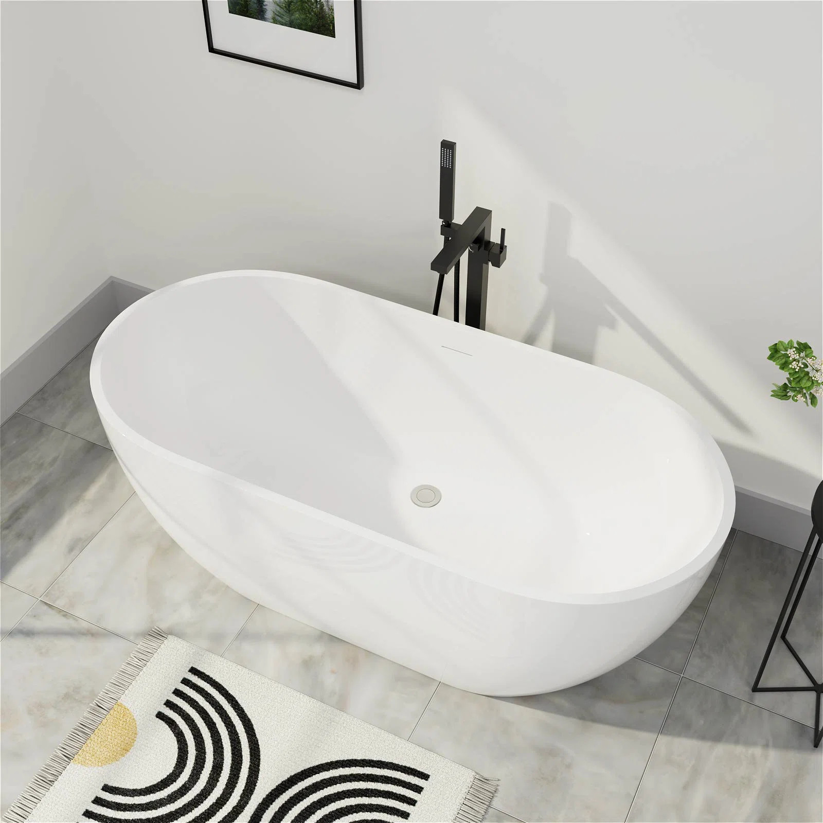 70"L x 31"W Premium Private-Enjoyment Freestanding Oval Soaking Acrylic Bathtub, Spa Bathroom Bun... | Wayfair North America