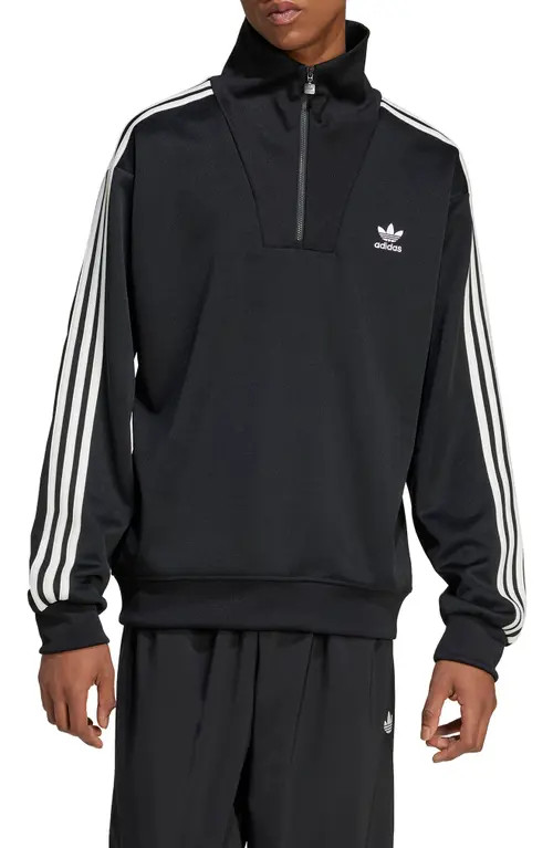 adidas Oversize Funnel Neck Quarter Zip Track Top in Black at Nordstrom, Size X-Small | Nordstrom