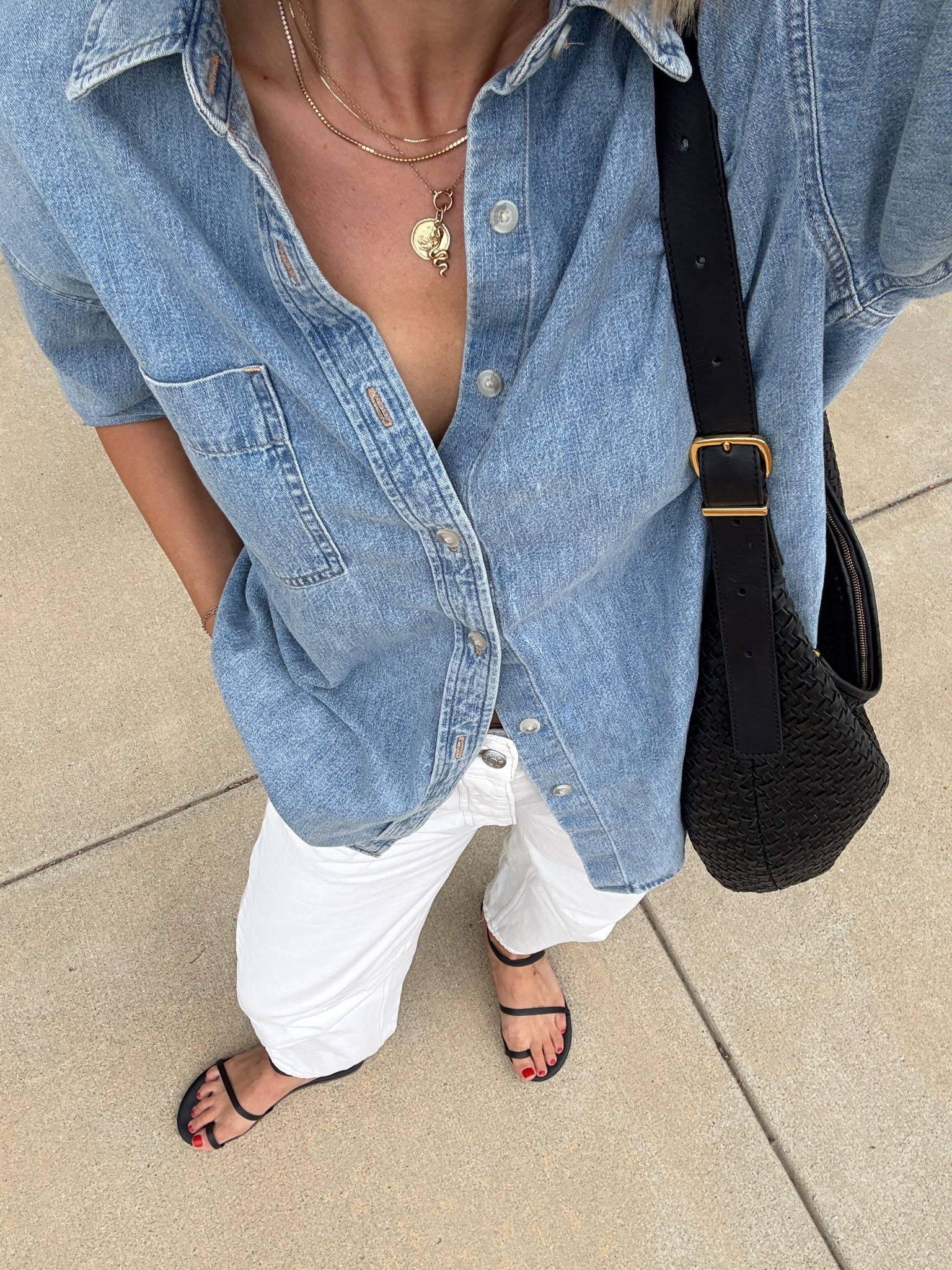 Wearing 24 jeans (run big, sized down two), XS denim shirt (runs big, sized down one), sandals tts

#LTKFindsUnder100 #LTKOver40 #LTKStyleTip