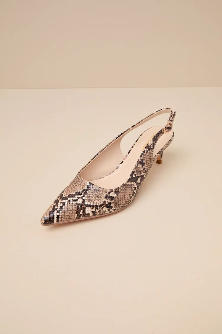 Fosette Brown Snake Pointed-Toe Slingback Pumps | Lulus