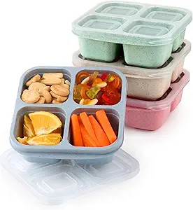4 Pack Snack Containers, Divided Bento Snack Box, 4 Compartments Reusable Meal Prep Lunch Contain... | Amazon (US)