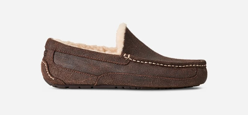 UGG® Men's Ascot Leather Distressed Suede Slippers in Dusted Cocoa, Size 14 | UGG (US)