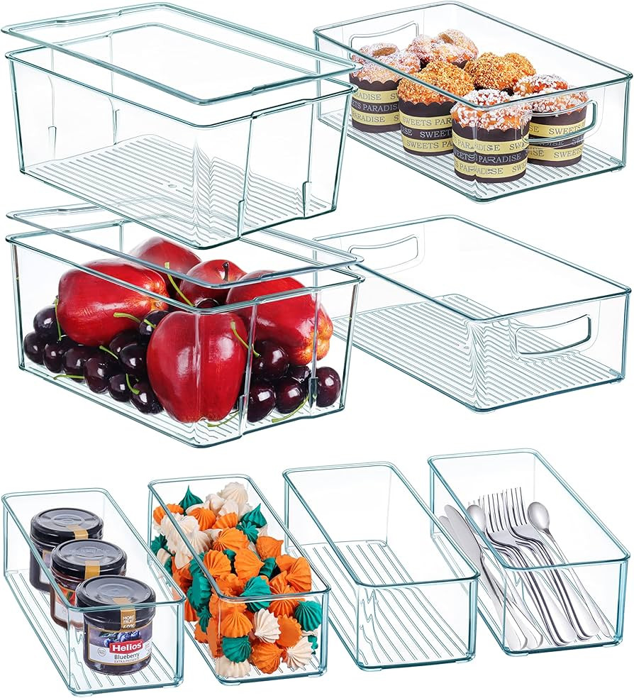Hudgan 8 Pack Stackable Pantry Storage Bins, Clear Acrylic Organizers for Organizing Freezer or F... | Amazon (US)