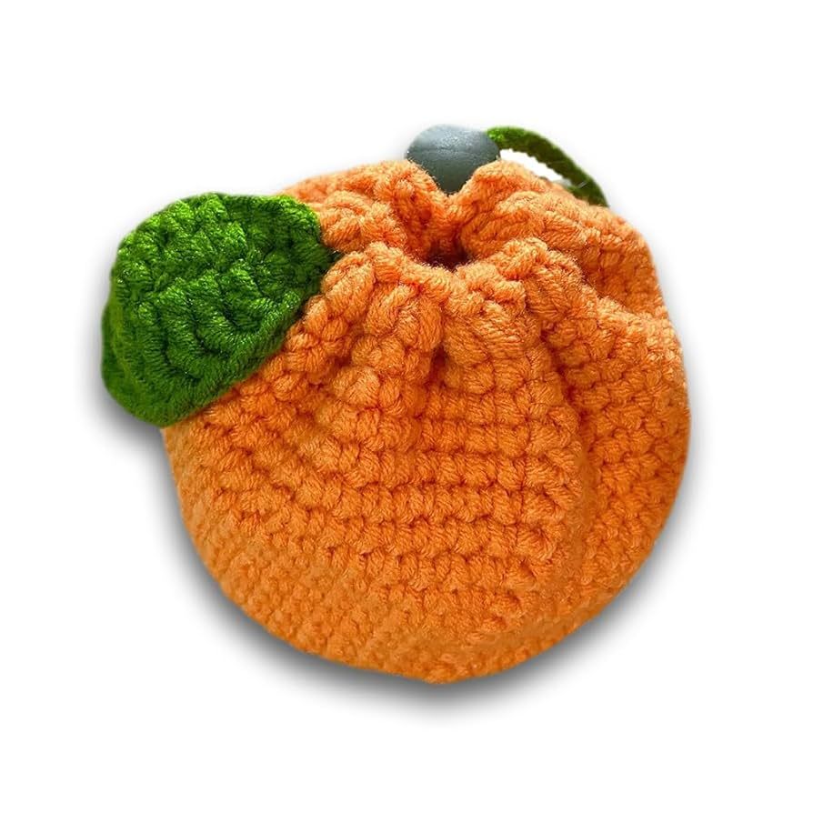 Cute Tangerine Shaped Small Storage Bag, Crochet Drawstring Bags, Mini Handwoven Cotton Handbag, ... | Amazon (US)