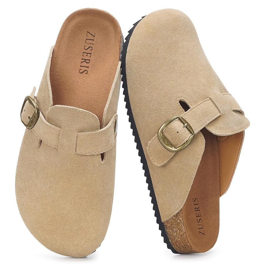 ZUSERIS Women's Men's Suede Clogs Leather Mules Cork Footbed Potato Shoes Comfort Slip on Sandals... | Amazon (US)