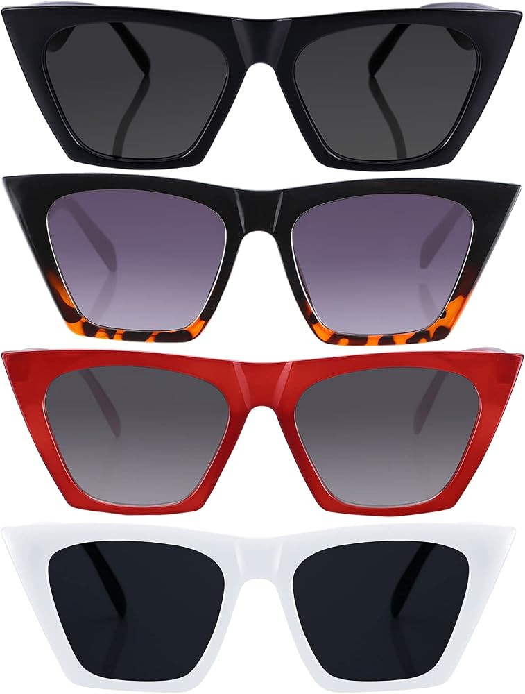 4 Pairs Vintage Square Cat Eye Sunglasses Unisex Mirrored Glasses Retro Cateye Sunglasses for Wom... | Amazon (US)
