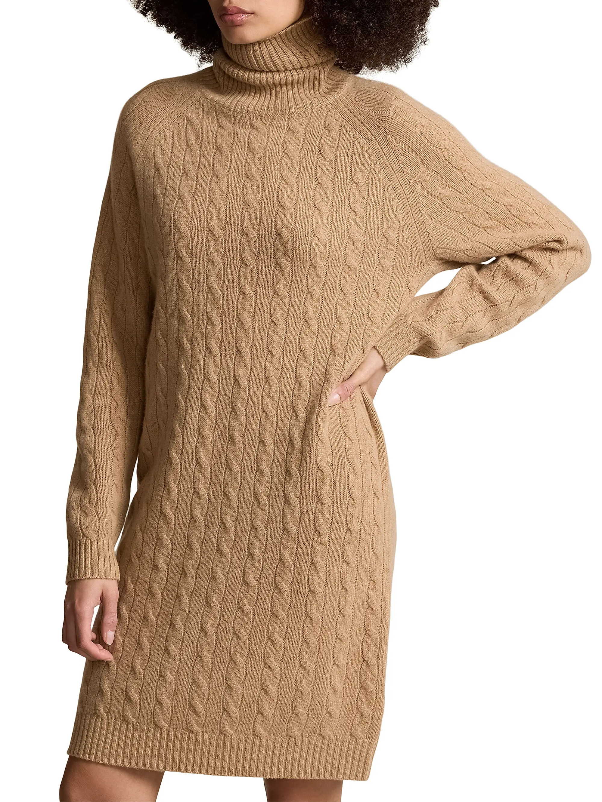 Cable-Knit Wool & Cashmere Turtleneck Sweaterdress | Saks Fifth Avenue
