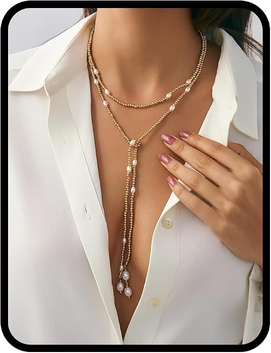 Green Beaded Lariat Necklace with Baroque Pearl Drops – Adjustable Wrap Y Style Jewelry, Beach ... | Amazon (US)