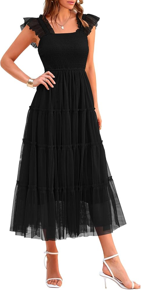 PRETTYGARDEN Women's Summer Smocked Midi Tulle Dress | Amazon (US)
