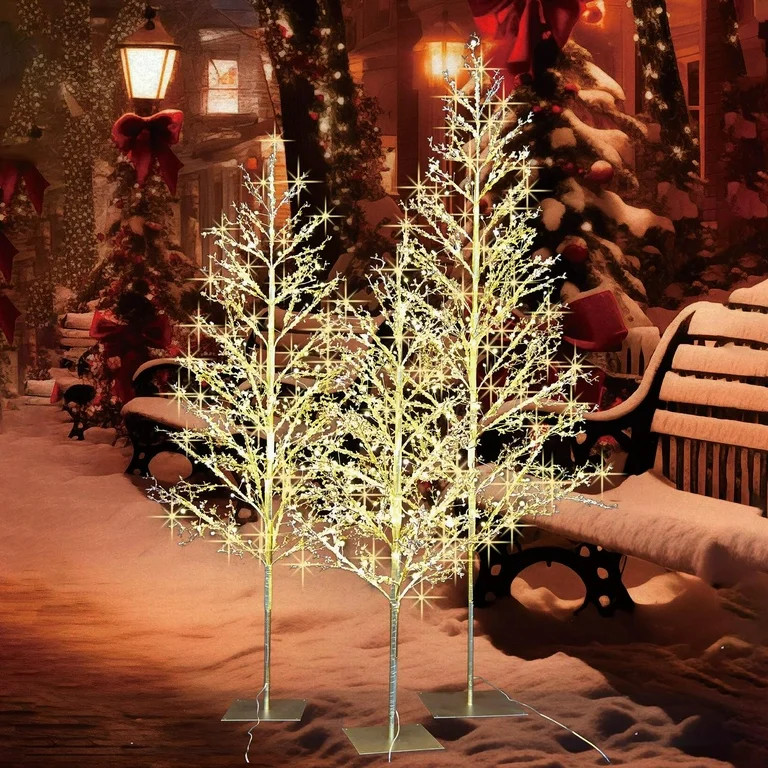My Texas House 3 Pack Warm White Twinkling LED Icy Cube Beaded Tree, 4ft/5ft/6ft assorted | Walmart (US)