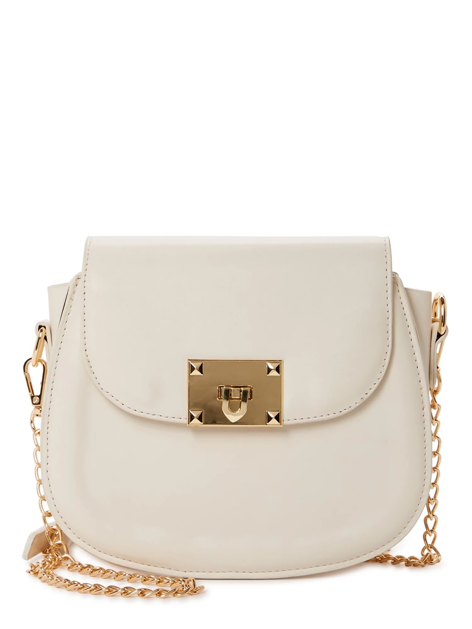 Jane & Berry Women's White Faux Leather Saddle Bag with Gold Chain Strap - Walmart.com | Walmart (US)