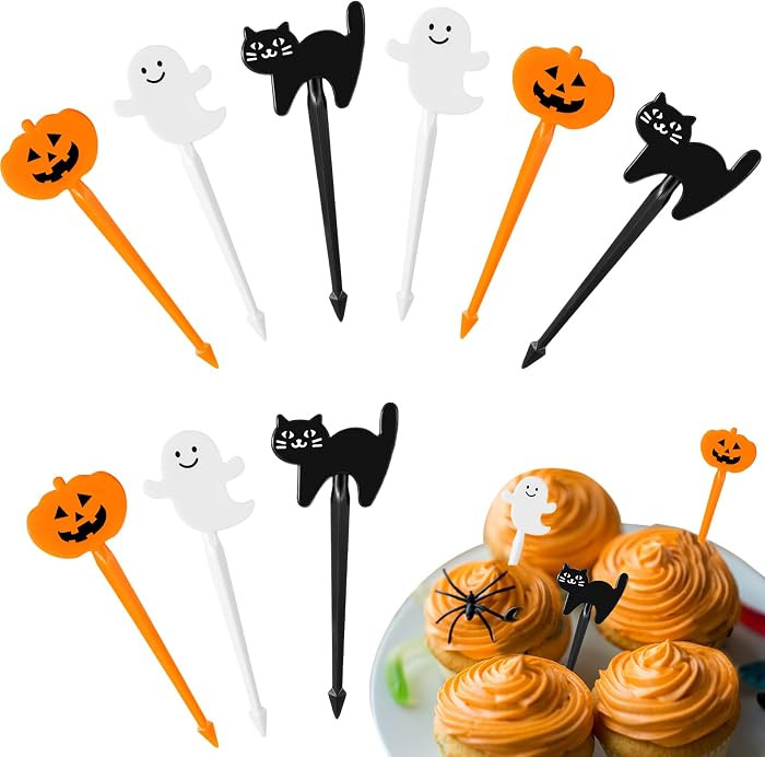 10 Pieces Halloween Picks for Bento Box 2.4 Inch Cute Cartoon Food Picks Pumpkin Cat Ghost Food T... | Amazon (US)