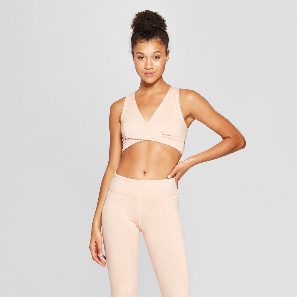 Women's Comfort Wrap Front V-Neck Sports Bra - JoyLab Dusty Pink L | Target