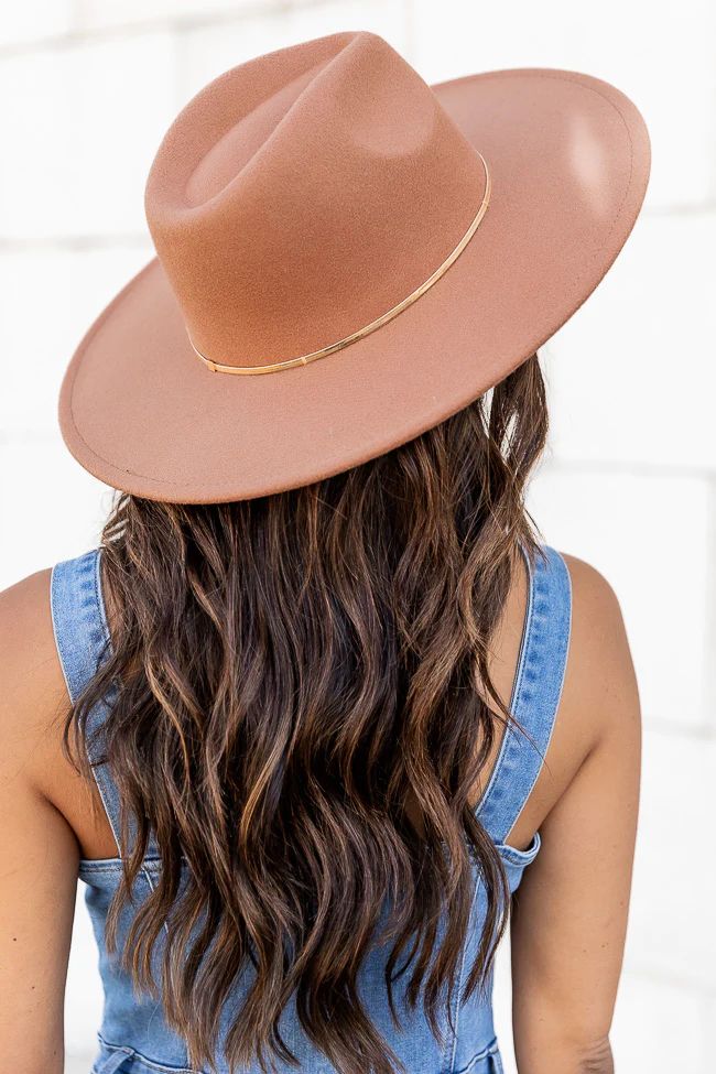 Walk The Line Tan Gold Banded Fedora Hat | Pink Lily