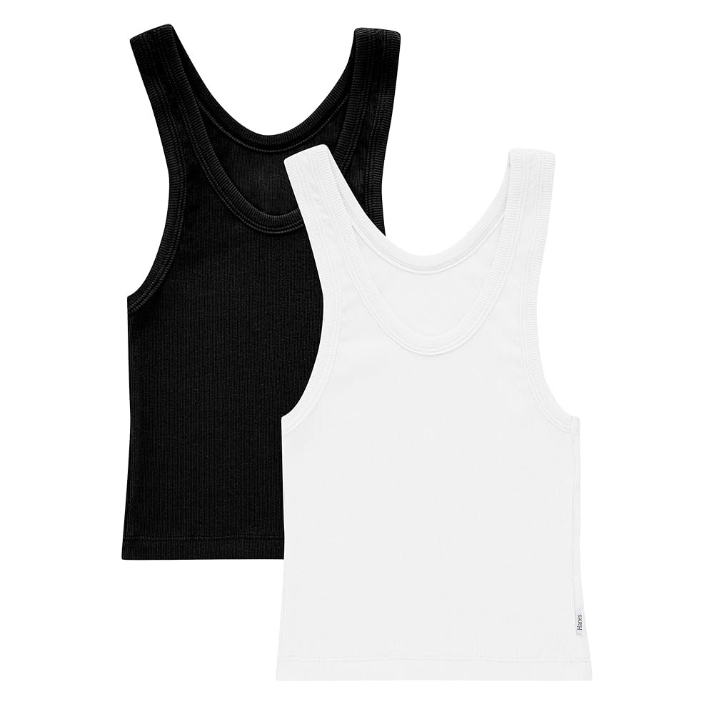 Hanes Women's Originals Rib Tank 2-Pack, Comfywear Stretch Cotton Cropped Top | Amazon (US)