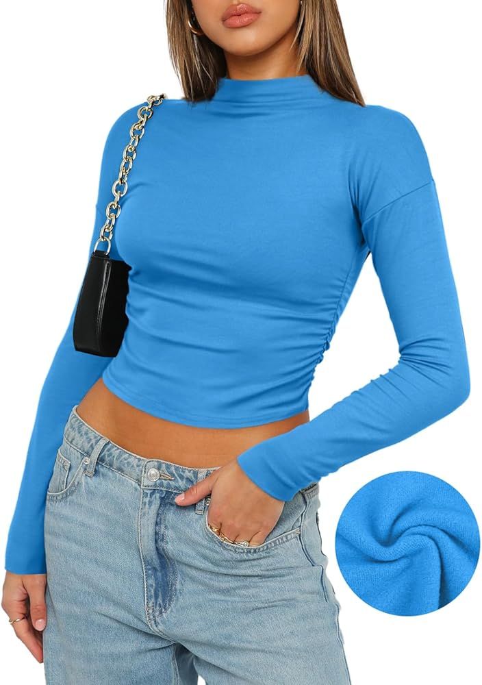 Darong Womens Long Sleeve Mock Neck Basic Layering Slim Fitted T Shirts Fall Fashion 2023 Y2K Cro... | Amazon (US)