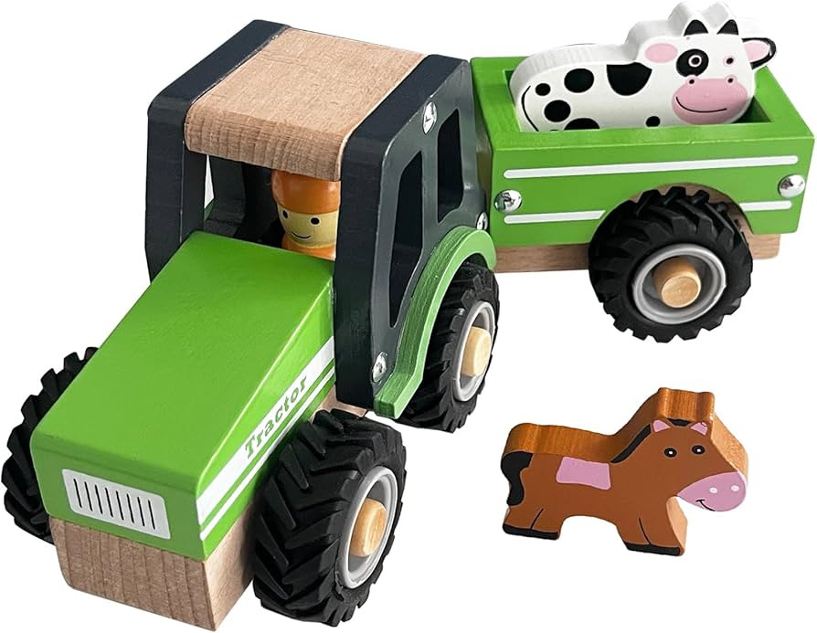 Wooden Tractor Toys for Toddlers 1-3, Baby Vehicle Toys Hand Push Car Toys for 1 2 3 Year Old Boy... | Amazon (US)