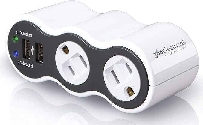 360 Electrical 36053-2CA6ES-R2 Mini Surge Protector, 2-Outlet + 2-USB, White and Gray | Amazon (US)