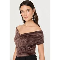 ASTR the Label | Mallina Velvet Off Shoulder Top in Mushroom | Size M | ASTR The Label (US)
