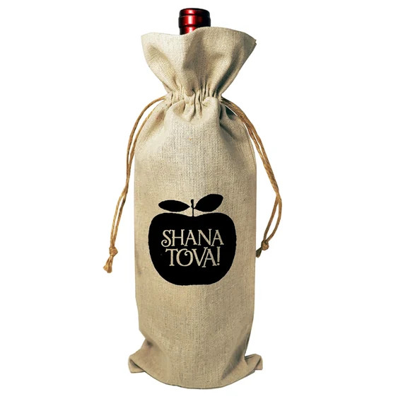 Wine Bottle Burlap Gift Bag Rosh Hashanah Drawstrings Gift Tag - Etsy | Etsy (US)